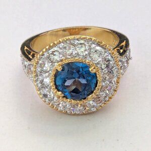 Vintage EDCO Lab Created Tanzanite Blue Clear Stone Ring Size 6